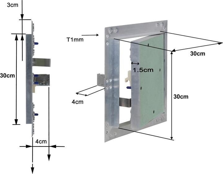 Image du produit Wiltec Trappe visite Cadres Aluminium 30x30cm 12,5mm Plaque en plâtre Panneau d’accès Alu Maintenance