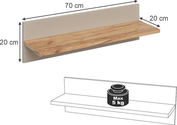 Actual product image VitaliSpa Wandregal Kinderzimmer Malia, Cashmere/Artisan/Artisan, 70 x 20 cm