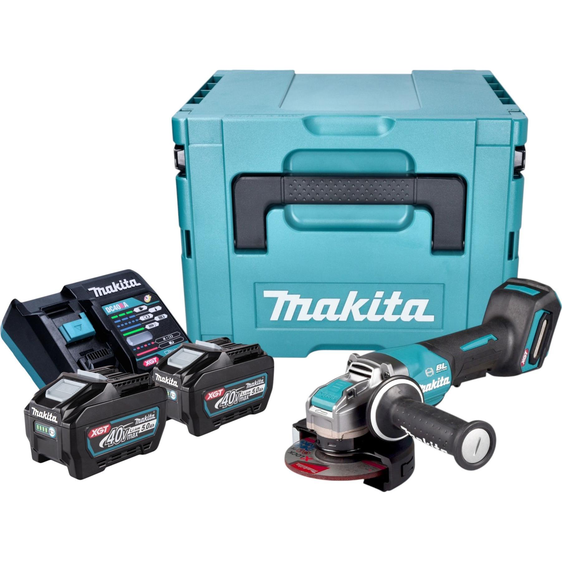 Makita, Winkelschleifer, GA 047 GT201 Akku Winkelschleifer 40 V max. 125 mm X-LOCK Brushless + 2x Akku 5,0 Ah + (125 mm)