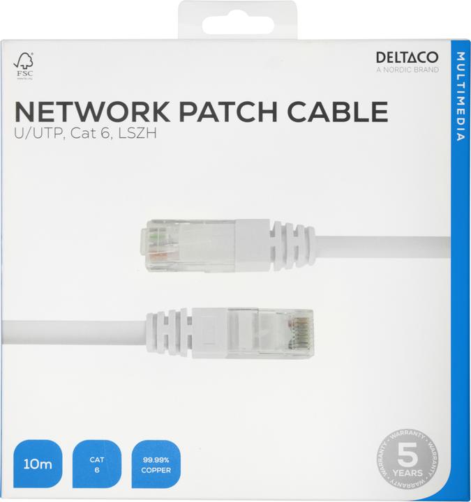Produktbild Deltaco Network cable U / UTP Cat6, 10m, white (UTP, CAT6, 10 m)