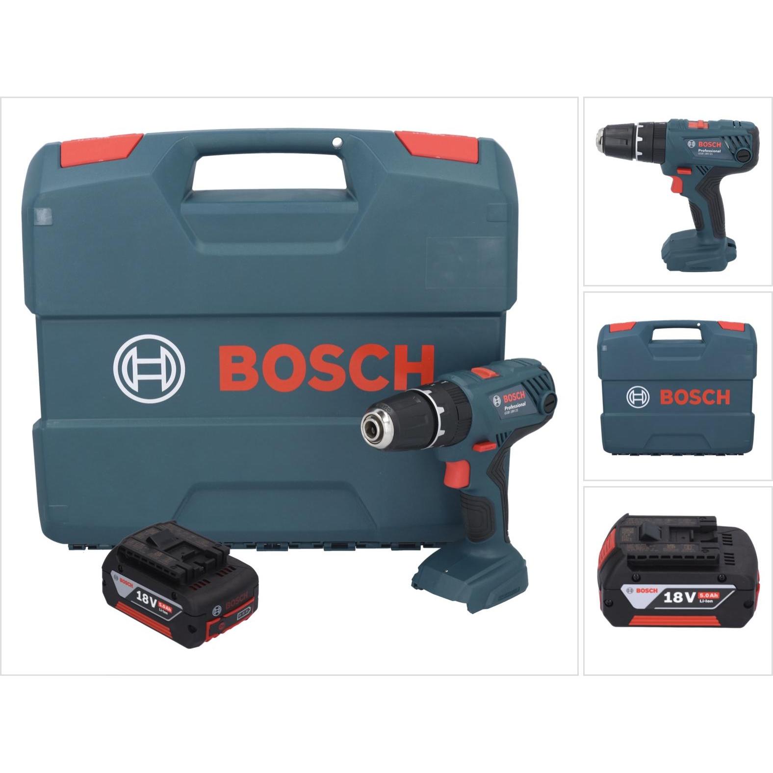 Bosch Professional, Trapano + Avvitatore a batteria, GSB 18V-21 Trapano a percussione a batteria 18 V 55 Nm + 1x batteria ricaricabile 5.0 Ah +