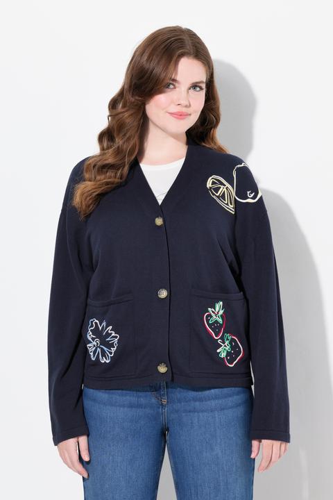 Immagine prodotto Ulla Popken cardigan, ricamo, scollo a V, manica lunga, cotone biologico (42, 44)