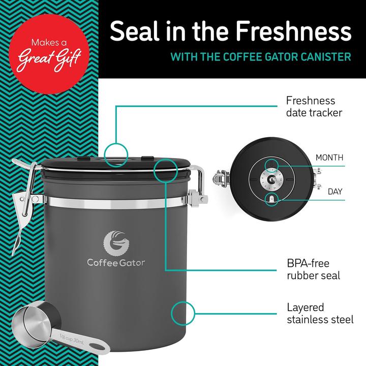 Produktbild Coffee Gator Luftdichte Kaffeedose mit Datumstracker inkl. Messlöffel (1.90 l)