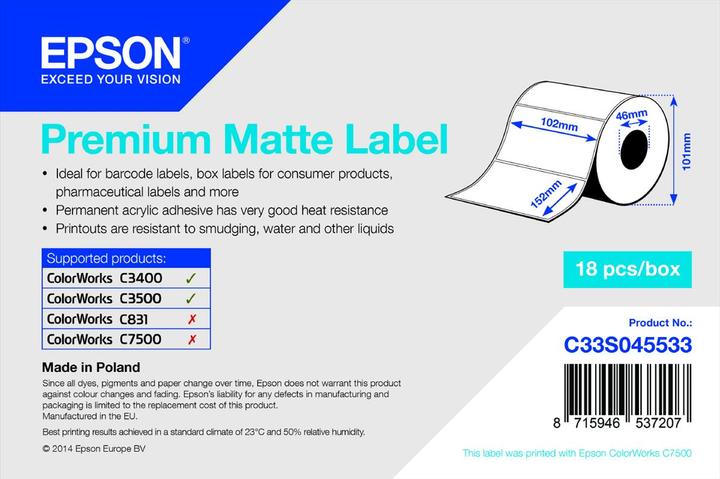 Actual product image Epson Premium mat label 102 mm x 152 mm