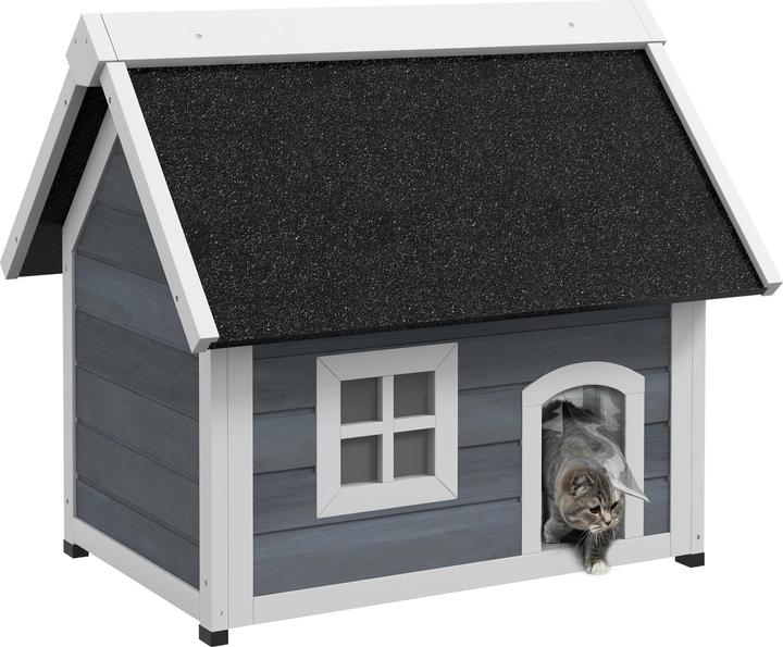 PawHut Katzenhaus Tannenholz Grau