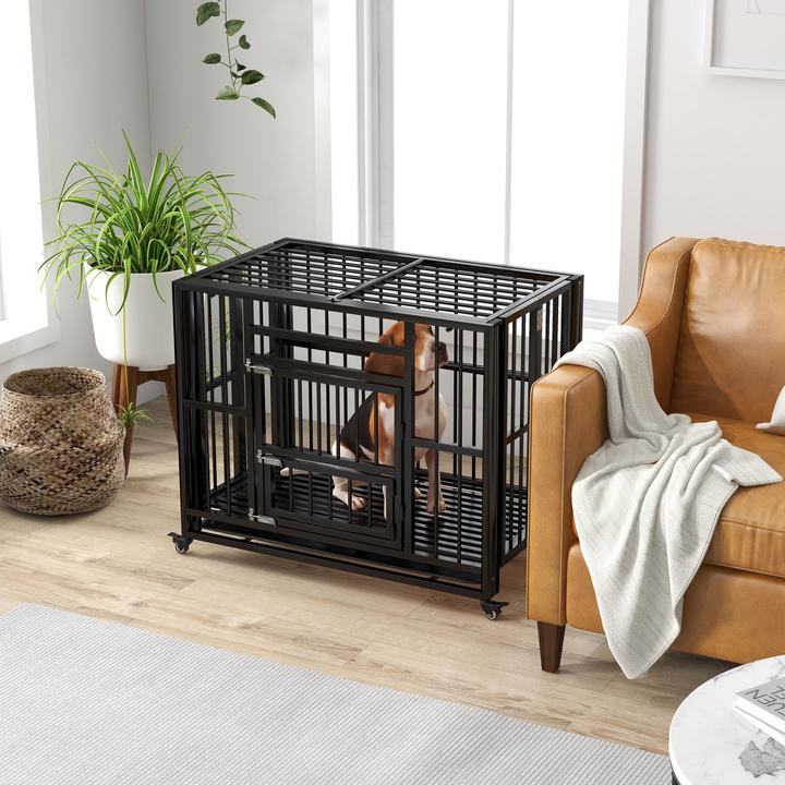 Produktbild PawHut Hundekäfig mit Auffangschale und Rollen (Hundezwinger)