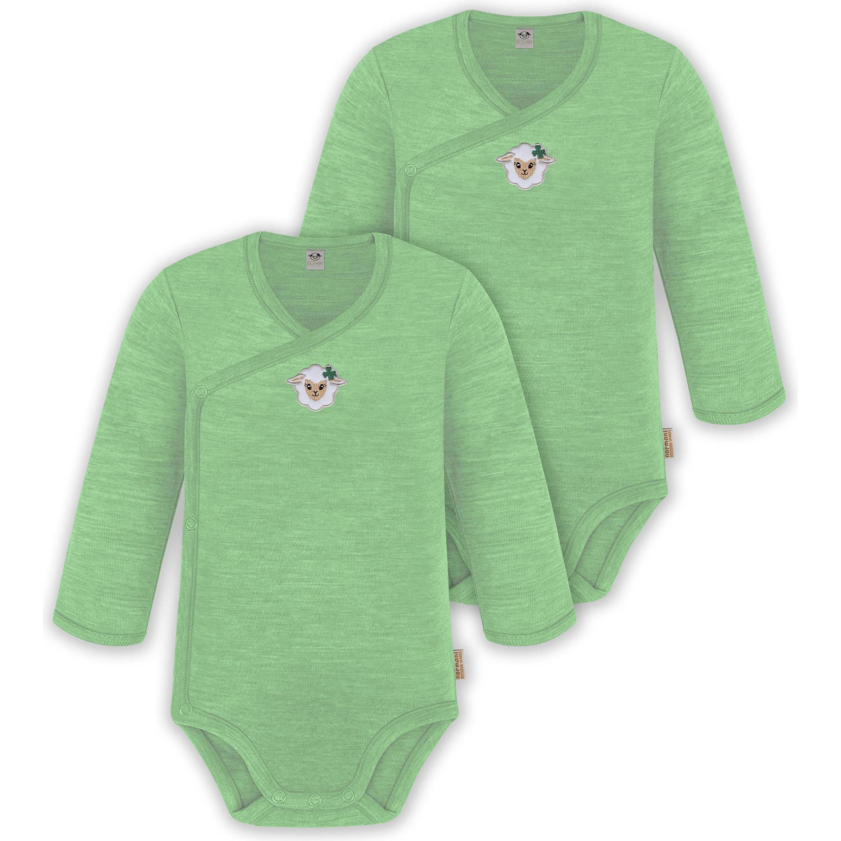 Normani, Herren, Body, 2er Pack Doppelpack Baby-Body Merino Wickelbody Bodysuit Langarm - 9343, Grün, (50)