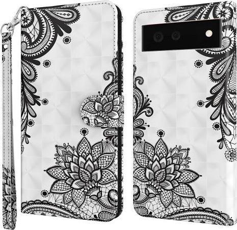 Cover-Discount Google Pixel 6 - case glitter effect flowers black (Google Pixel 6)