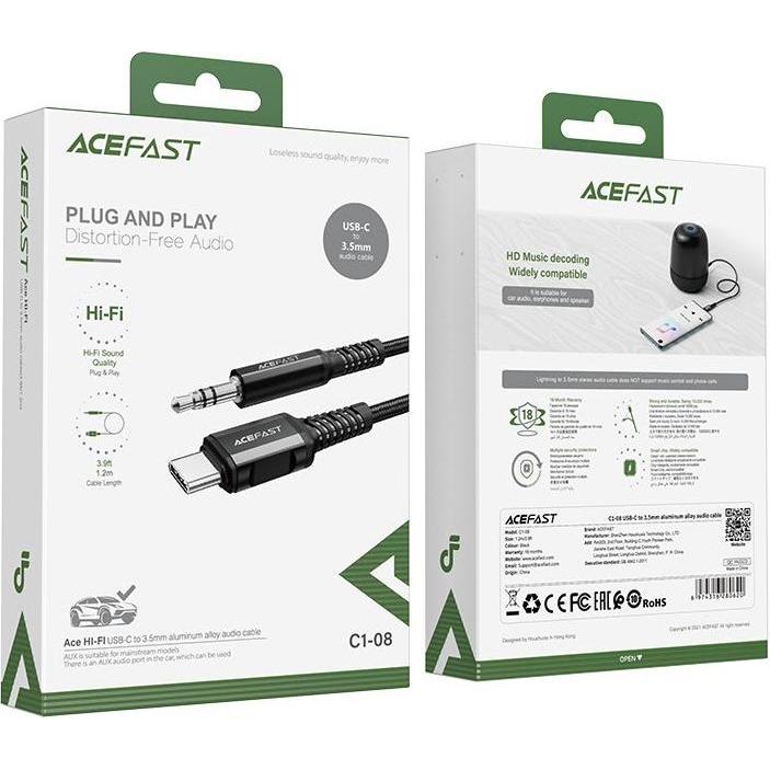 Thumbnail - Acefast C1-08 (1.20 m, 3.5mm Klinke (AUX), USB), Audio Kabel