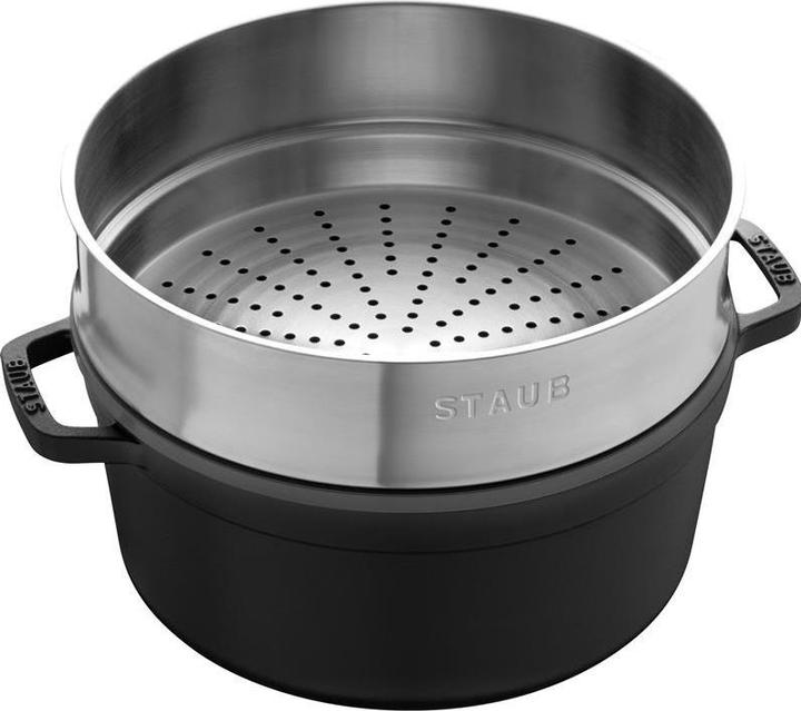 Produktbild Staub Cocotte mit Dämpfeinsatz, 24 cm | Schwarz | rund | Gusseisen (40508-814-0) (24 cm, Gusseisen)