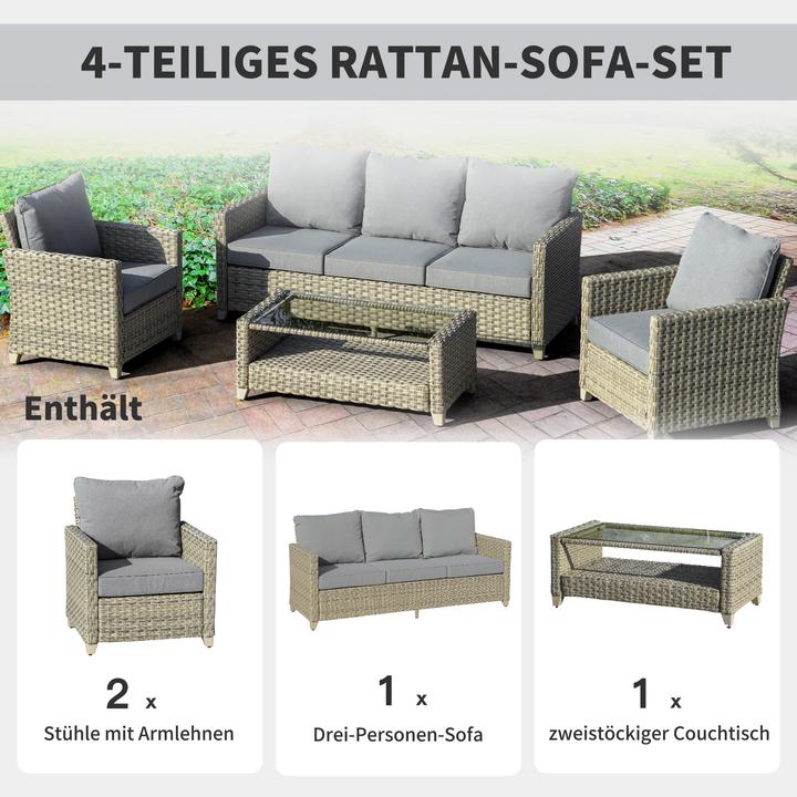 Produktbild Outsunny Polyrattan Set Gartengarnitur mit Couchtisch