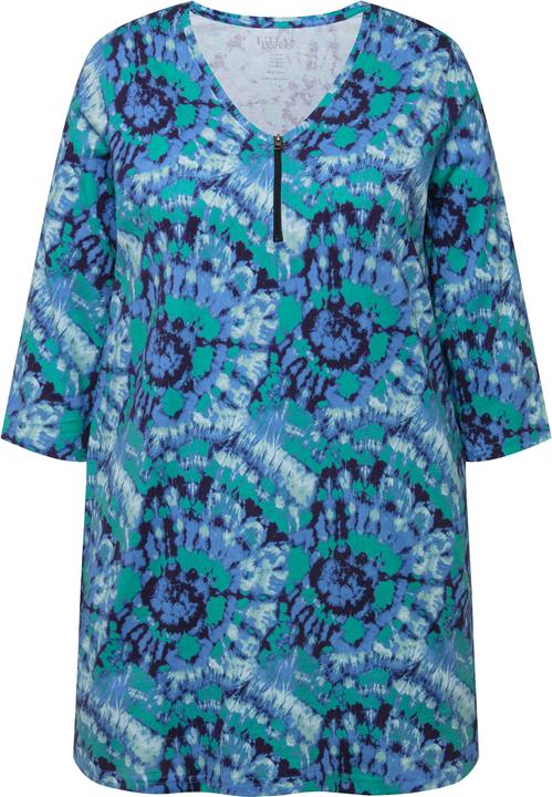 Image du produit Ulla Popken T-shirt long à zip, manches 3/4 et col V. Motif inspiré du style Batik (62)
