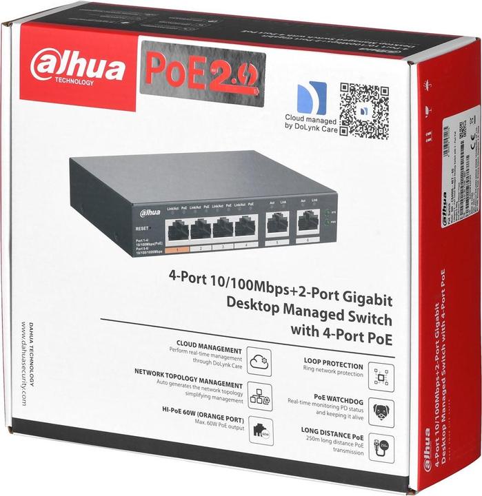 Produktbild Dahua Switch||CS4006-4ET-60|Type L2|Desktop/pedestal|PoE ports 4|CS4006-4ET-60 (6 Ports)