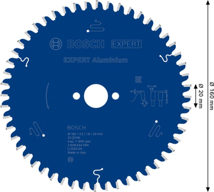 Produktbild Bosch Professional Zubehör Kreissägeblatt Expert for Aluminium, 160 x 20 x 2,2 mm, 52