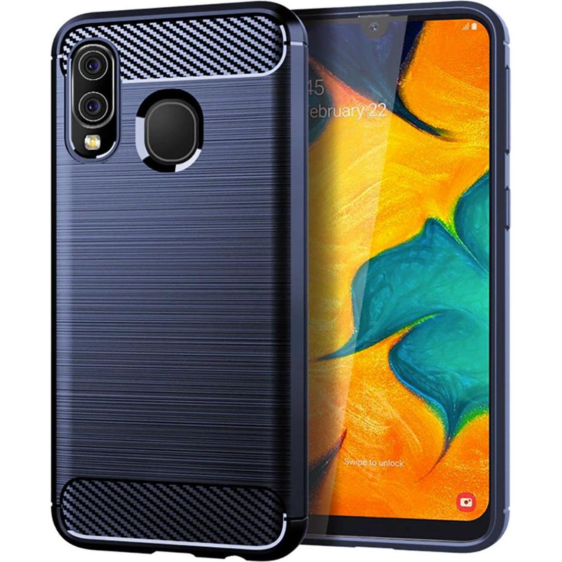 König Design Hülle Handy Schutz für Samsung Galaxy A40 Case Cover Bumper Carbon Optik Blau (Samsung Galaxy A40), Smartph...