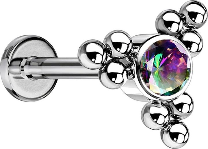 Produktbild Star Piercing Micro Labret Innengewinde silber Kugeln Dreieck mit Kristall dunkel multicolor (ohne Messing, Titan G23)