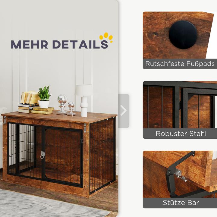 Produktbild PawHut Hundekäfig Spanplatte, Stahl Rustikal-Braun (Hundehütte)