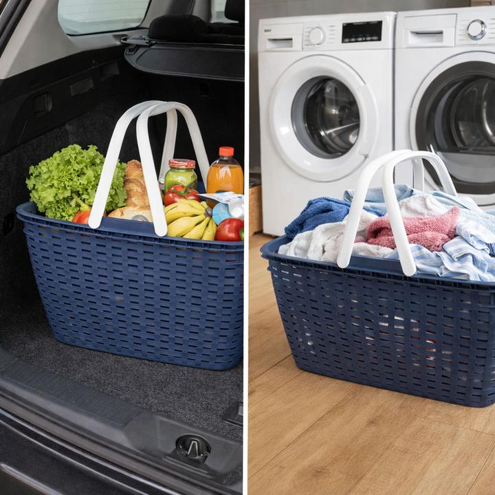 Actual product image Mojawo Tragbarer Einkaufskorb Wäschekorb Wäschesammler Henkel 23 Liter Blau (35 l)