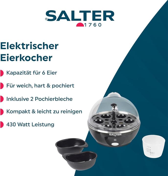 Produktbild Salter Elektrischer Eierkocher für 6 Eier, inkl. Pochier-Einsätze