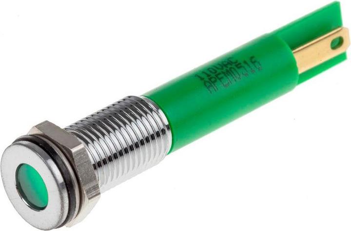 Produktbild RS PRO 8mm flush long bezel LED, green 110Vac