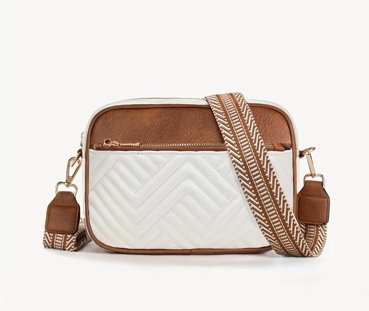 Actual product image Only-Bags.Store Simple colorblock mini square zipper shoulder bag, quilted detail shoulder bag with wide shoulder
