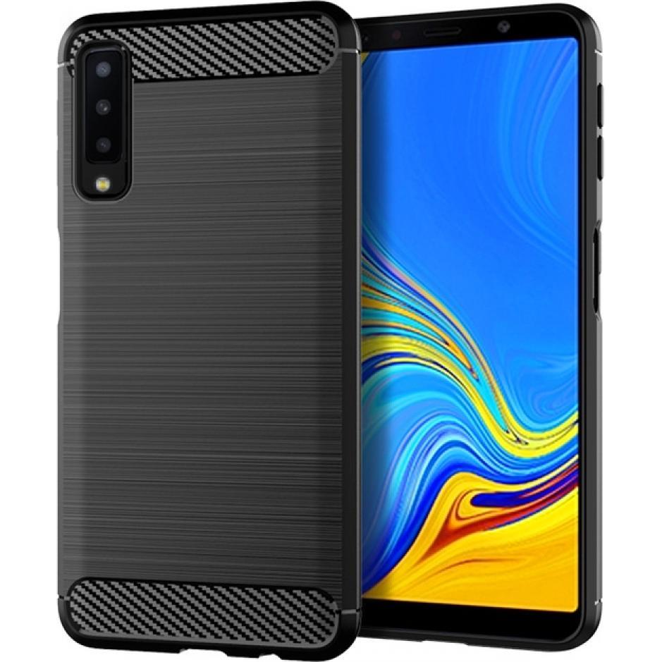 Screenguard Samsung Galaxy A7 2018 Hülle Carbon Brushed Soft TPU (Samsung Galaxy A7 (2018)), Smartphone Hülle, Schwarz
