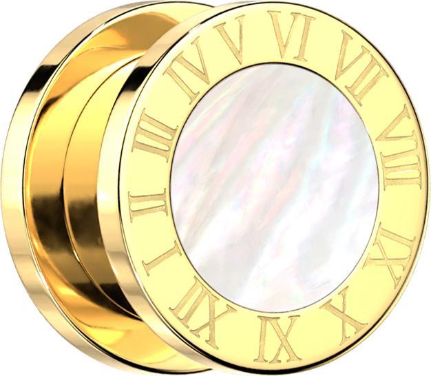 Produktbild Star Piercing Flesh Plug vergoldet römische Ziffern und Perlmutt (ohne Messing, Mineralisch, Chirurgenstahl 316L)