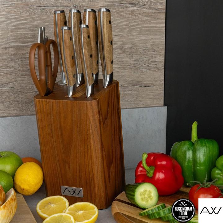 Produktbild Rockingham Forge 8-delige Houten Messenblokset mit Schärfer und Schere