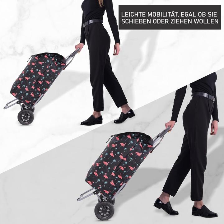 Produktbild Hoppa Einkaufstrolley 47L, Schwarz/Flamingos