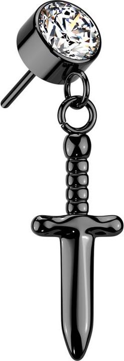 Produktbild Star Piercing Threadless Zylinder schwarz Kristall silber Anhänger Dolch schwarz (ohne Messing, Titan)