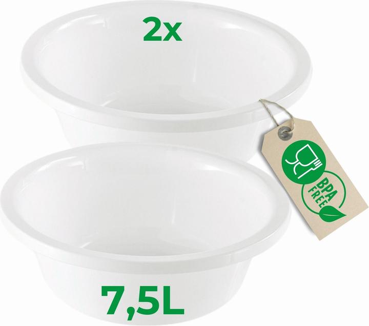 Actual product image Novaliv 2x Spülschüssel Rund 7,5L, D36 cm, Weiss, BPA-frei Spülmaschinenfest Ideal für Küche und Camp