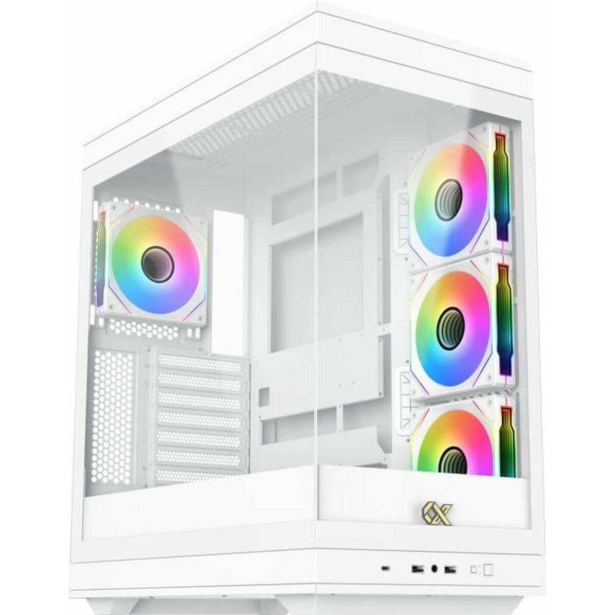Xigmatek Boitier Moyen Tour E-ATX Meta RGB avec panneaux vitrés (Blanc) (E-ATX), Case PC, Bianco