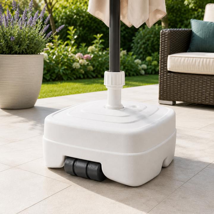 Produktbild Mojawo Sonnenschirm-Ständer 45L Weiss auf Rollen 47cm x 47cm Höhe 40cm