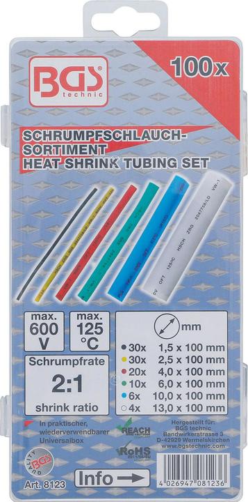Produktbild BGS Schrumpfschlauchsortiment Schrumpfrate 2:1 100-teilig Farbe gemischt (100x)