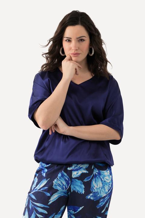 Produktbild Ulla Popken Satinbluse, Oversized, V-Ausschnitt, Halbarm, Gummisaum (54)
