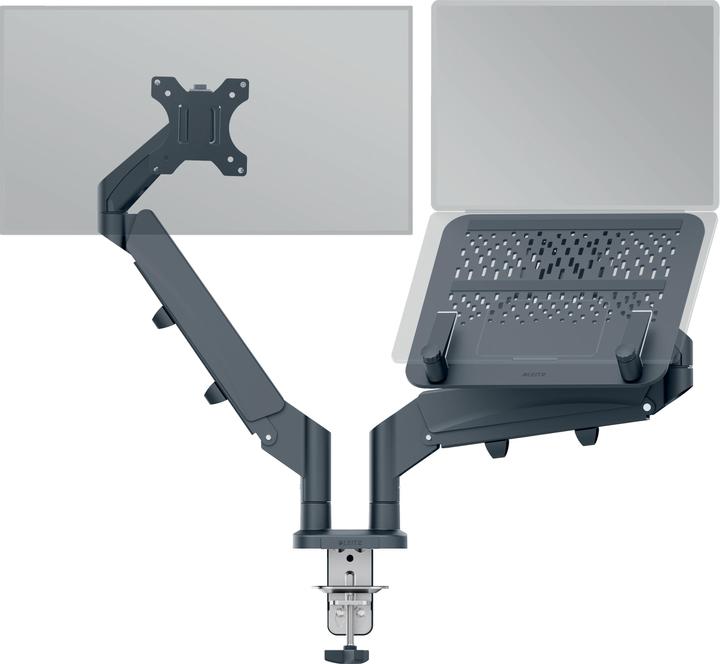 Produktbild Leitz Ergo Platzsparender Dual Monitorarm mit Laptophalterung (Boden, 32")