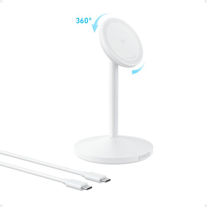 Produktbild Anker MagGo Wireless Charging Stand Qi2 15W MagSafe um 360° drehbar für iphone 12 und höher weiss (15 W)