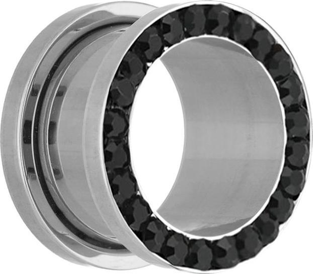 Immagine prodotto Star Piercing Tunnel di carne argento con cristallo nero (senza ottone, Acciaio chirurgico 316L)