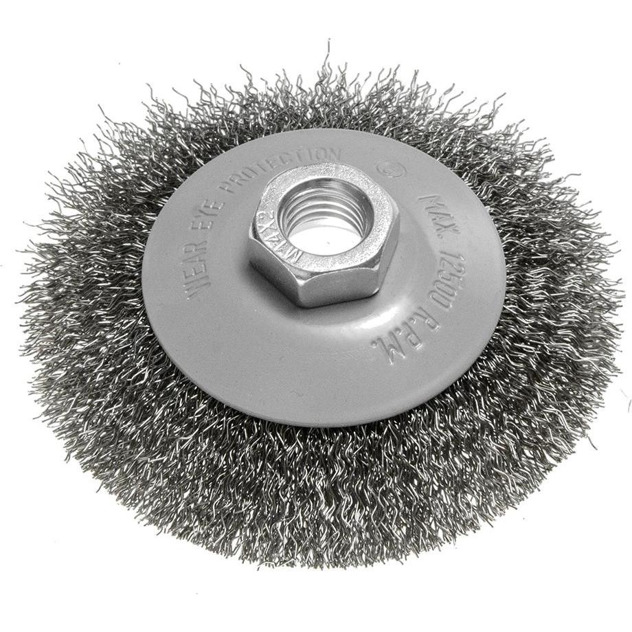 Graphite, Abrasivi, Drahtbürste 100 mm, gewellter Draht, Stahl, M14