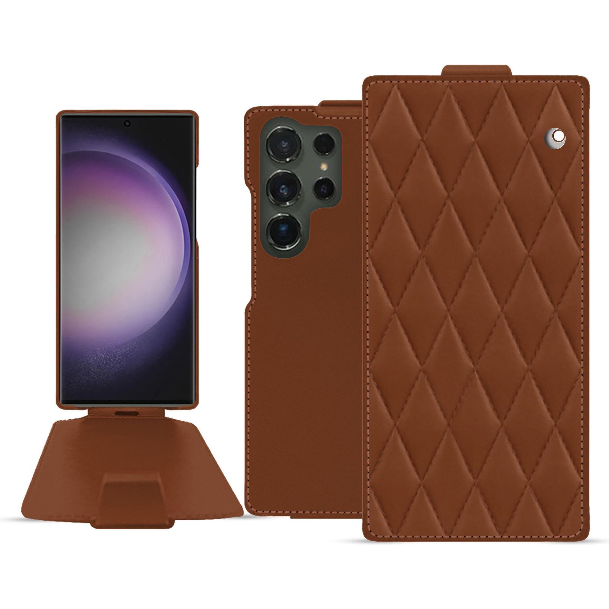 Noreve Lederschutzhülle vertikal (Samsung Galaxy S24 Ultra), Smartphone Hülle, Braun