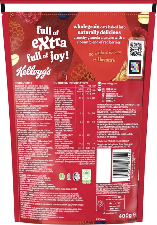 Valeurs nutritives et ingrédients Kellogg's Extra Red Berries (419 g)