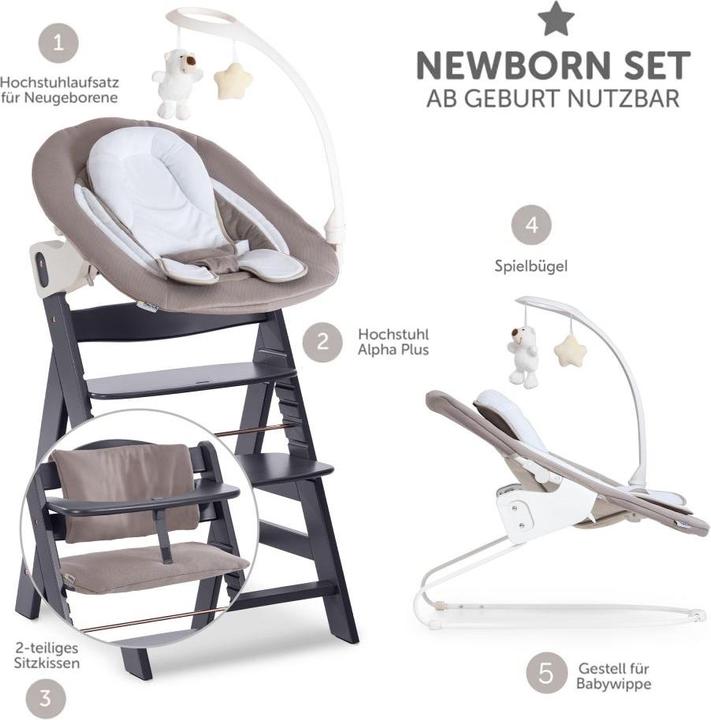 Image du produit Hauck Alpha Plus Select Dark Grey 4-tlg. Newborn (Chaise haute Rehausseur)