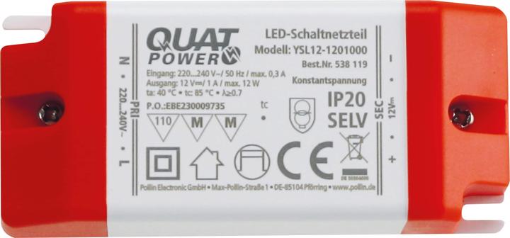 Produktbild QuatPower LED-Schaltnetzteil YSL12-1201000, 12 V-, 12 W