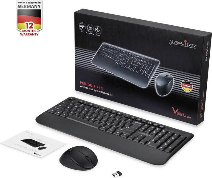 Produktbild Perixx 11668 Tastatur RF Wireless QWERTY US Englisch Schwarz (US, Kabellos)