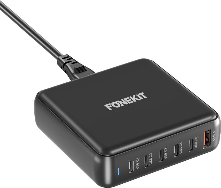Produktbild FoneKit GaN PD 200W Power Adapter, USB-A + 5 x USB-C, black (200 W)