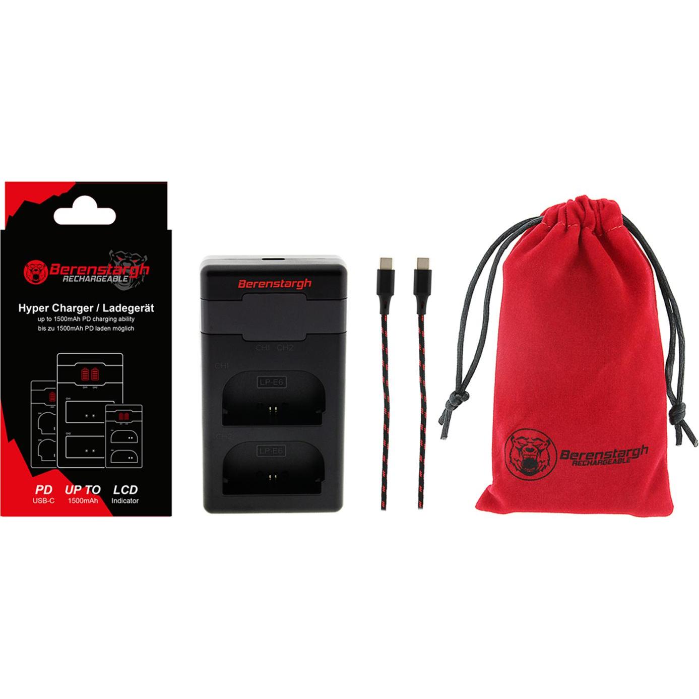 Berenstargh Hyper Pd Ladegerät Canon Lp-E6 Lpe6 Eos 60D Eos 70D Eos 5D 6D 7D Inkl. Usb-C Kabel (Caricabatterie Senza Batteria), Caricabatterie