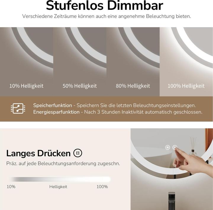 Produktbild Emke Badspiegel mit Beleuchtung 50*90cm,Beschlagfrei, 3 Farbtemperaturen(3000K-6500K) und dimmbaren (50 x 90 cm)