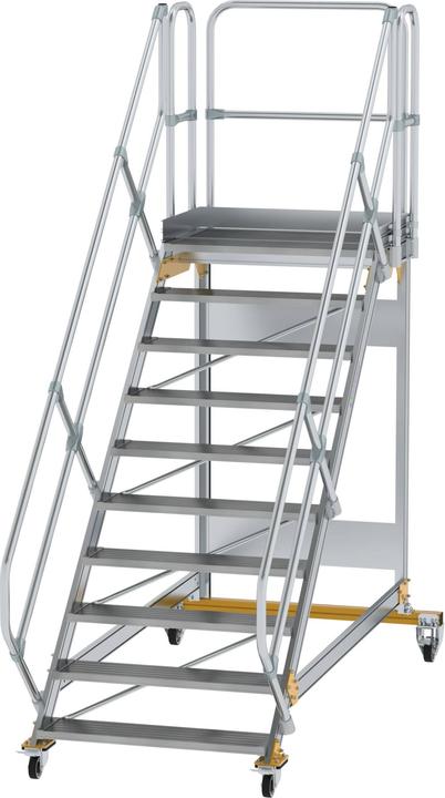 Produktbild Munk Plattformtreppe 45° fahrbar Stufenbreite 1000mm 10 Stufen Aluminium geriffelt (Plattformleiter, 46 cm)