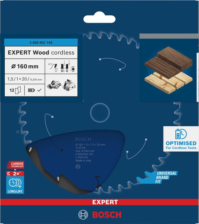 Productafbeelding Bosch Professional Zubehör EXPERT Wood Kreissägeblatt, 160x20 mm, T12