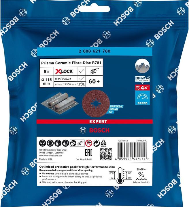 Actual product image Bosch Professional Zubehör Expert R781 Prisma Ceramic fiber disc, X-LOCK, 115 mm, 22.23 mm, G 60, 5 pcs. (60)